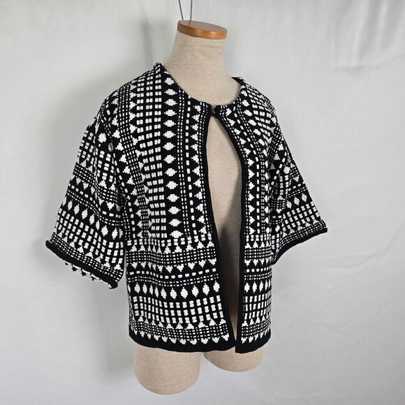 Chico's Knit Cardigan Women's Small Sweater 3/4 Sleeve Black & White - Picture 12 of 13